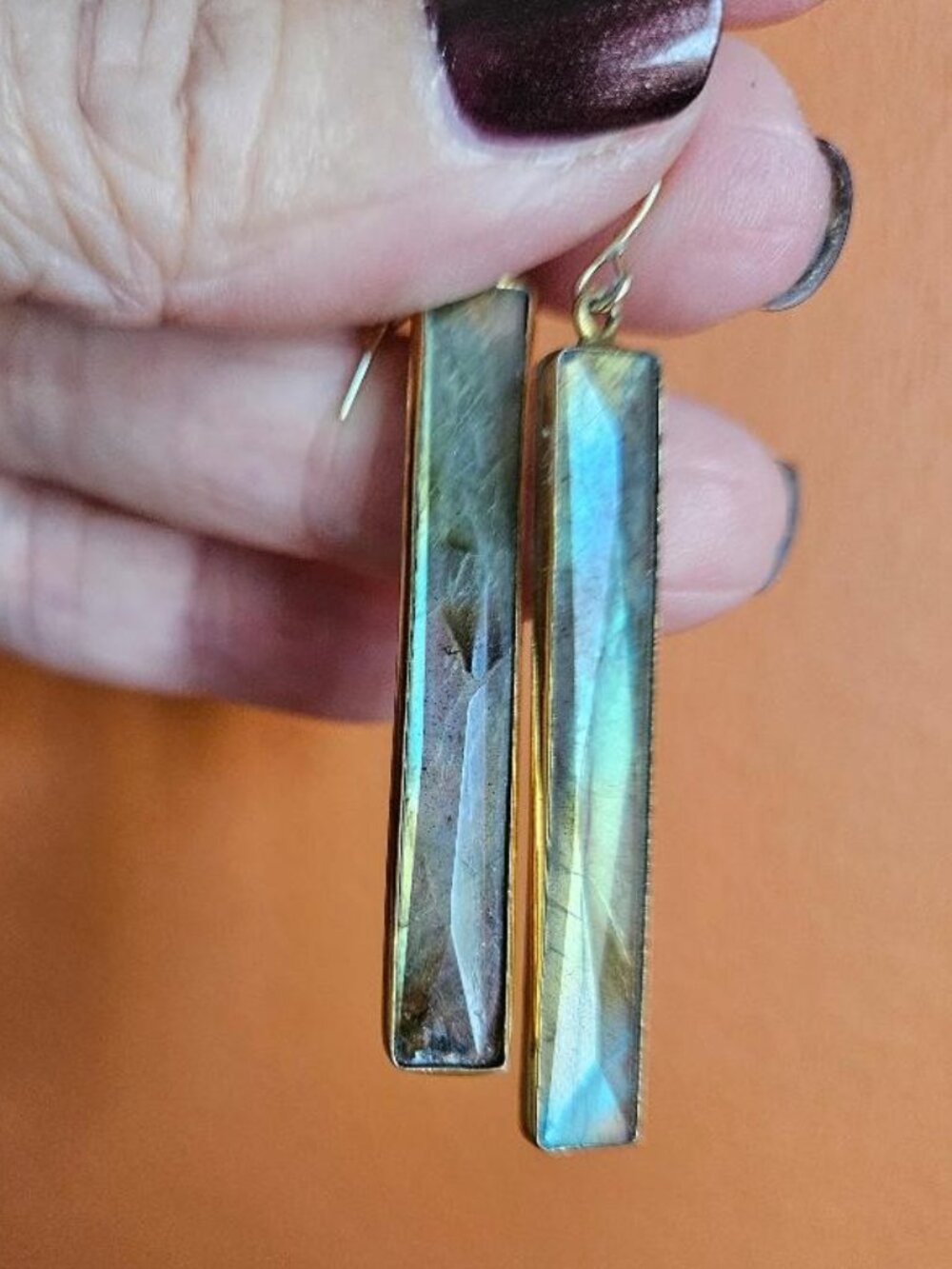 Long Labradorite Statement Earrings - Picture 3 of 8